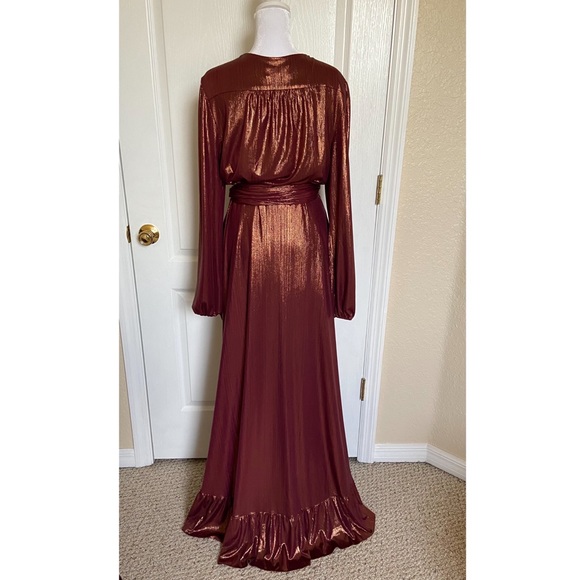Meryl Long Sleeve Metallic Wrap Dress 